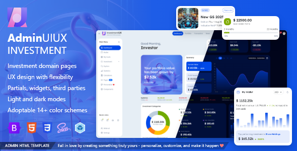 Investmentuiux Admin UI UX bootstrap 5 themes dashboard HTML template- investment finance tracking Software UI kit template 