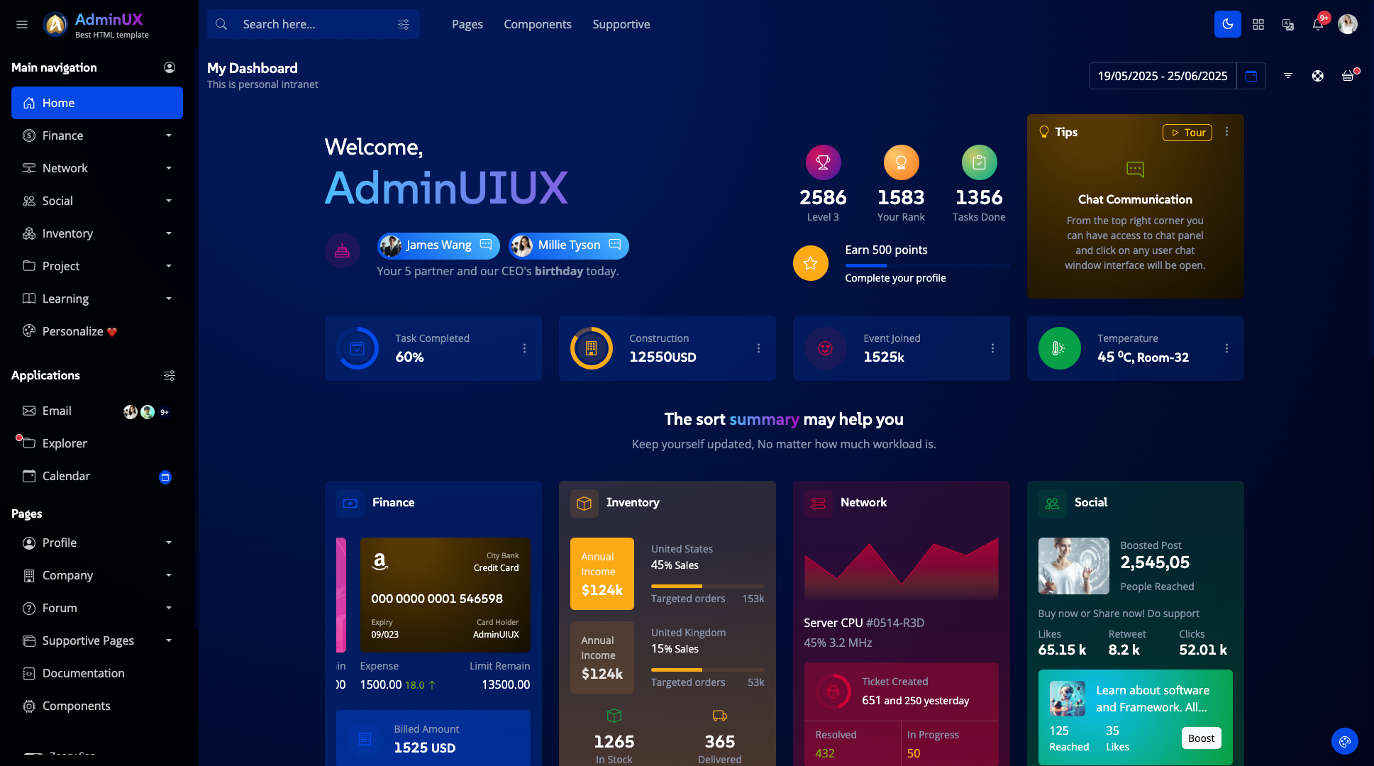 Adminux best admin dashboard html template on themeforest bootstrap 5 themes dark mode layout 1