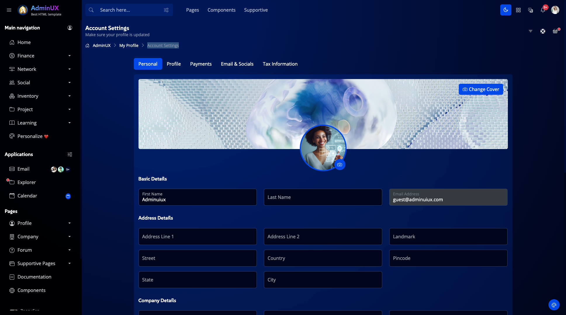 Adminux best admin dashboard html template on themeforest bootstrap 5 themes dark mode layout 11