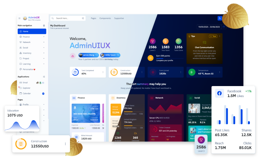 Adminux best admin dashboard html template on themeforest bootstrap 5 themes 22