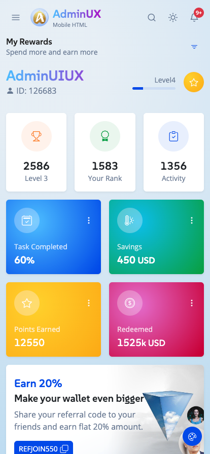 Mobile Adminux best Mobile admin dashboard html template on themeforest bootstrap 5 themes 7