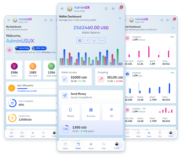 Mobile Adminux best Mobile admin dashboard html and Angular 19 UI template on themeforest bootstrap 5 themes 24