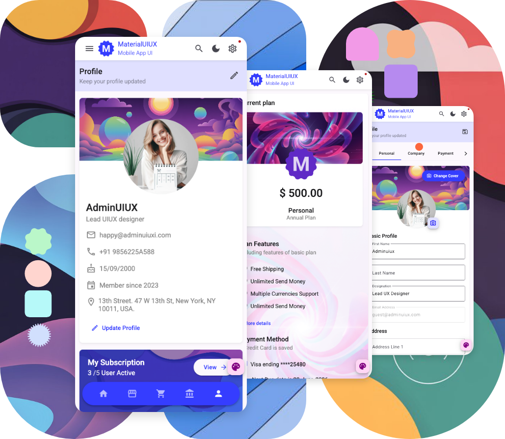 Mobile Material UIUX Angular template for admin dashboard frontend UI kit template designed with material angular design for finance inventory social dashboard and ecommerce store mobile app 2