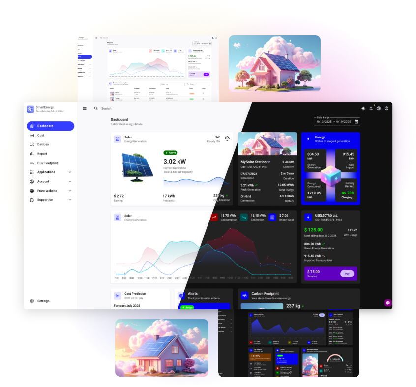 Smart Energy Angular material Admin dashboard template UI kit themes materila design app ui, web app, smart home, solar energy, save electricity 2