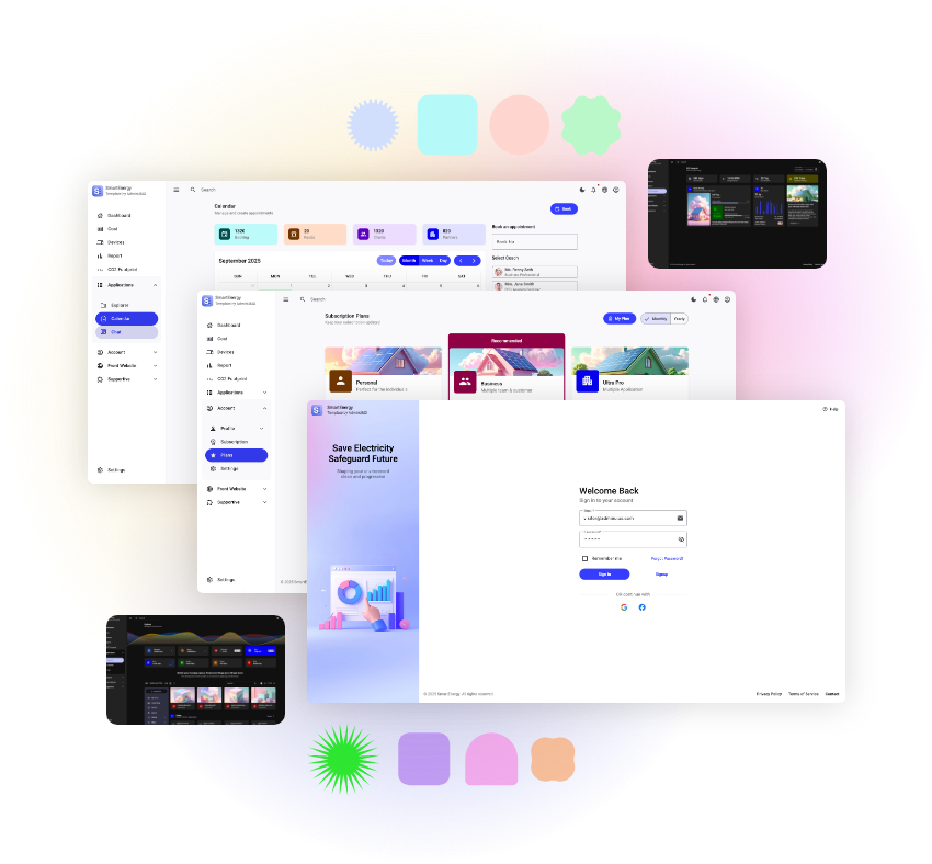Smart Energy material admin dashboard template UI kit themes materila design app ui, web app, smart home, solar energy, save electricity 4