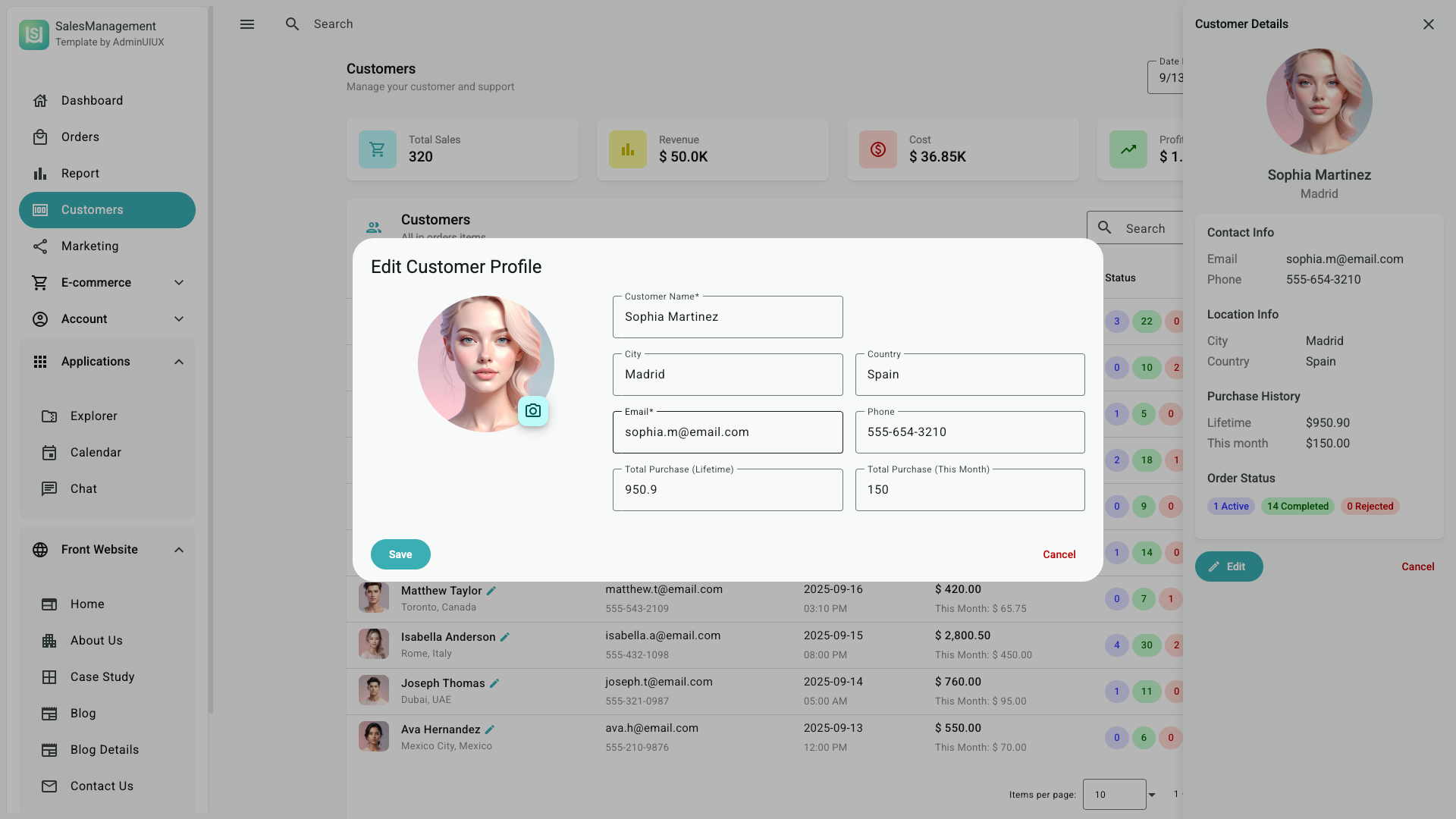 Sales Management Angular material UI template Clear UI Dashboard Saas dashboard template 8