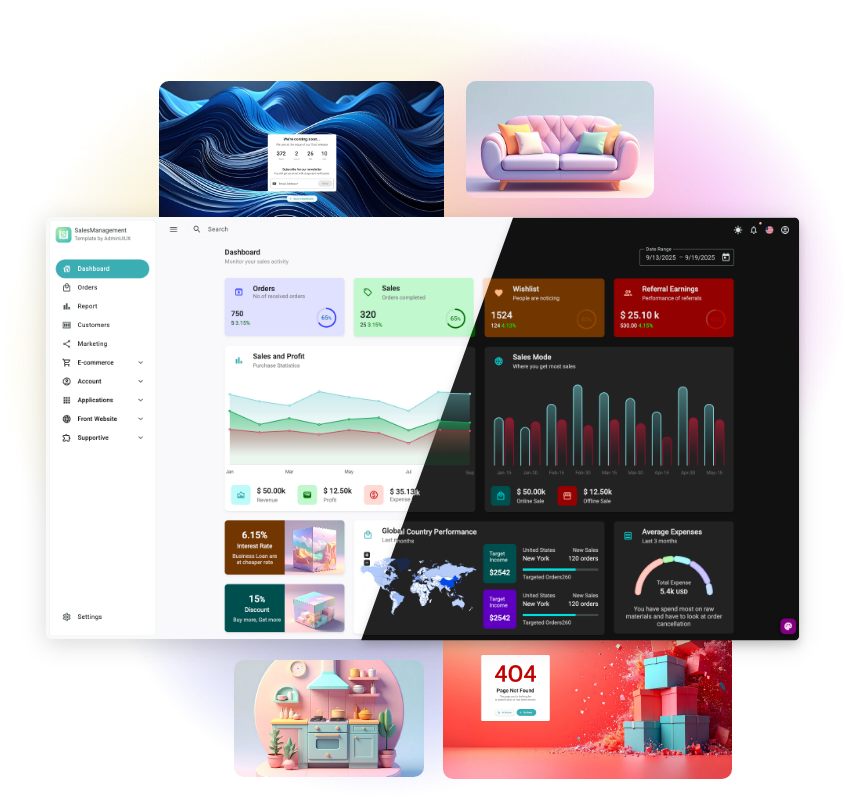 Sales Management Angular material UI template Clear UI Dashboard Saas dashboard template 1