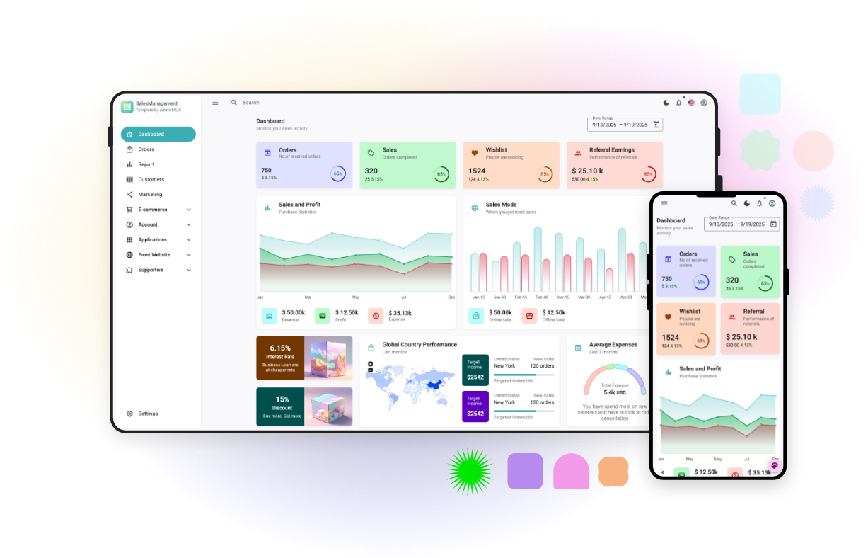 Sales Management Angular material UI template Clear UI Dashboard Saas dashboard template 5