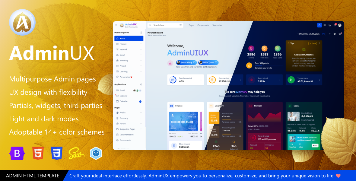 Adminux best admin dashboard html template on themeforest bootstrap 5 themes dark mode layout Best one