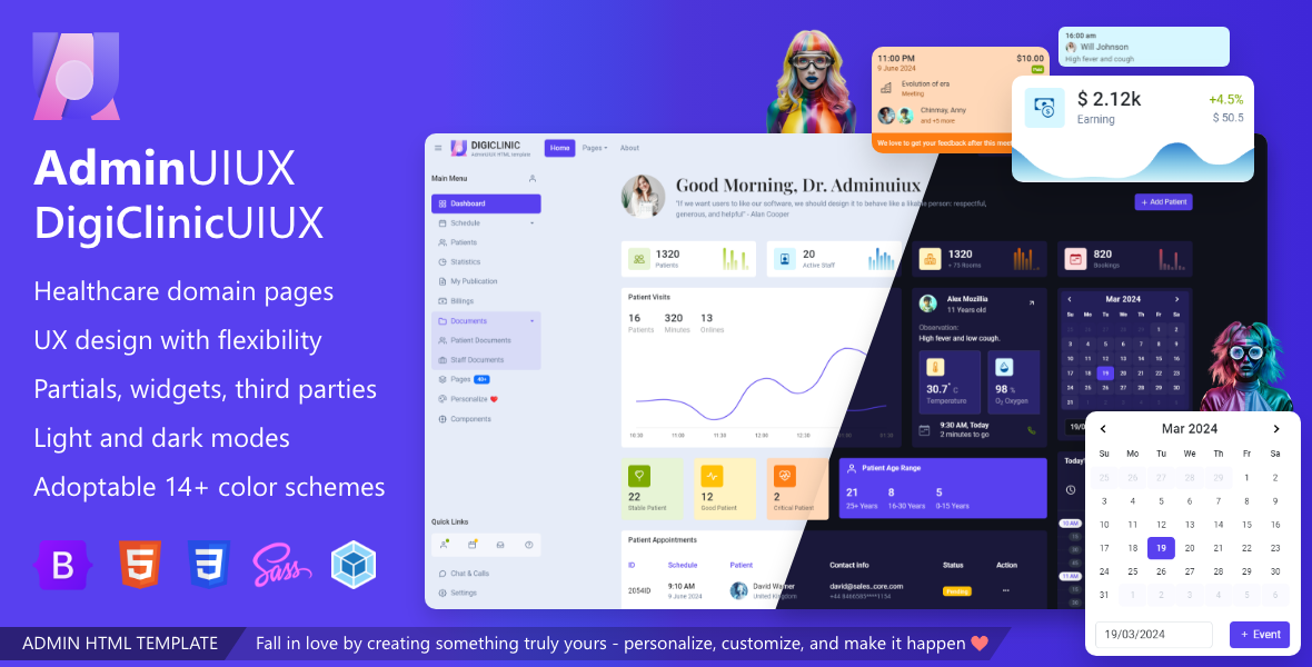 adminuiux healthcare medical digital clinic admin dashboard bootstrap 5 html template - get bootstrap themes banner #1