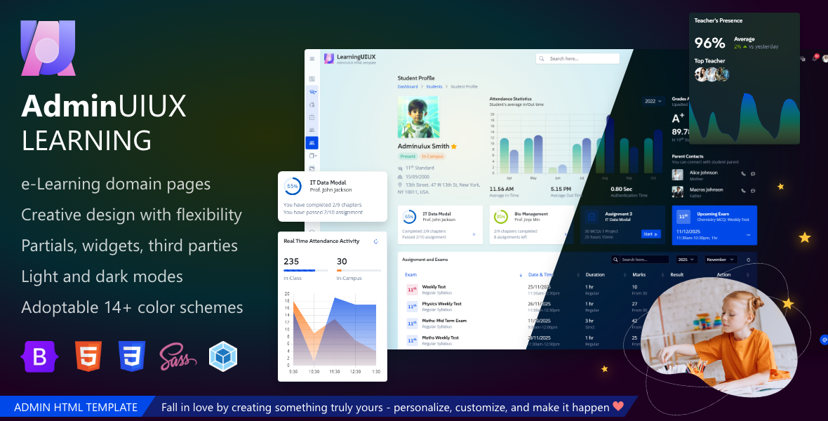 learning admin ui ux online course - e learning application template bootstrap themes cover