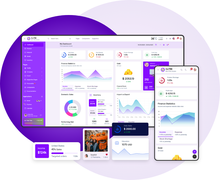 Accelerate Development with Gotri: Get a highly responsive, mobile-first Bootstrap HTML template. Features unique creative dashboard designs, easy SCSS customization, and clean code for any enterprise or app project. 9