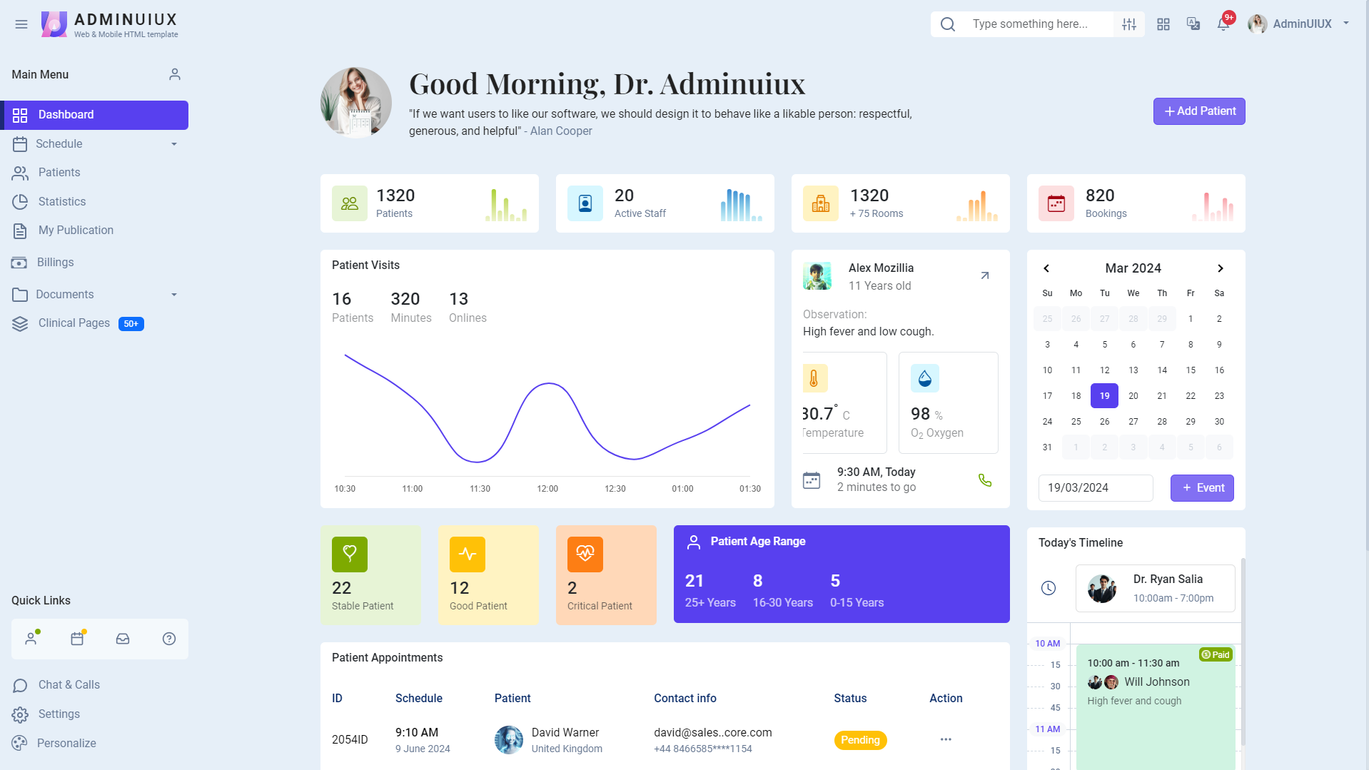 adminuiux healthcare medical digital clinic admin dashboard bootstrap 5 html template - get bootstrap themes banner #2