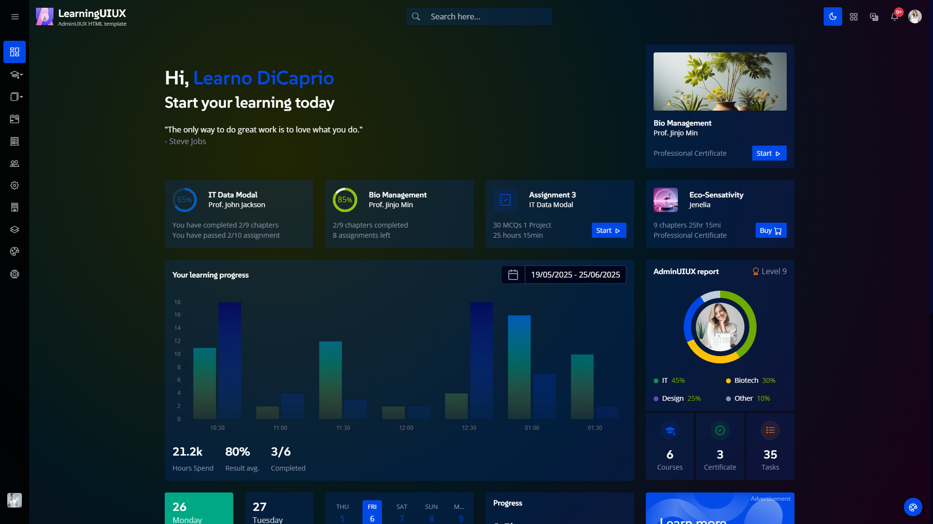 learning admin ui ux online course - e learning application template bootstrap themes 01