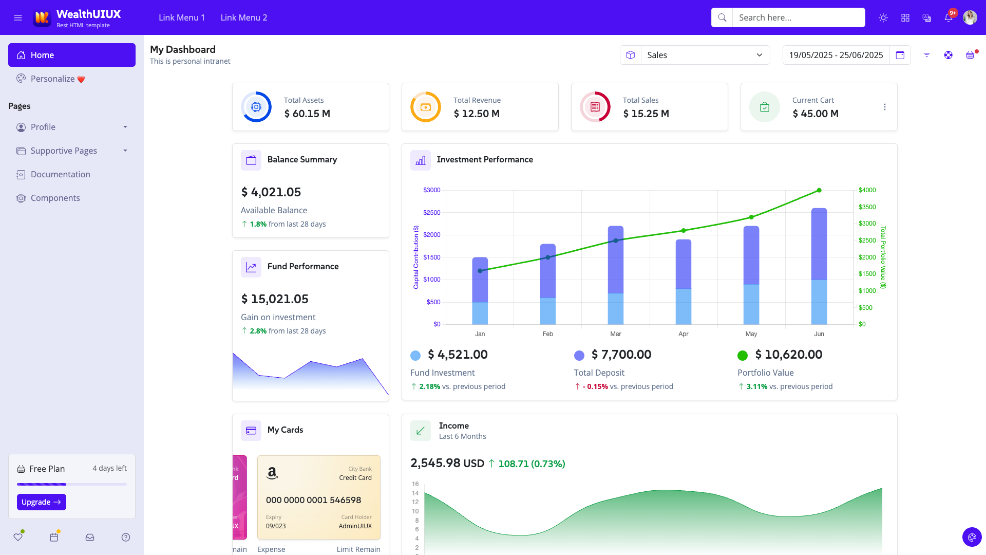 Wealth UI UX FREE Bootstrap Admin Dashboard HTML Template Premium Quality Free to download 9