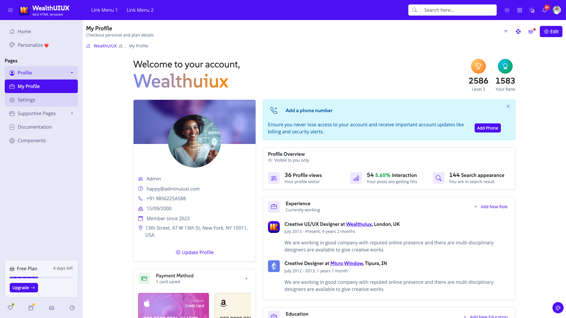 Wealth UI UX FREE Bootstrap Admin Dashboard HTML Template Premium Quality Free to download 12