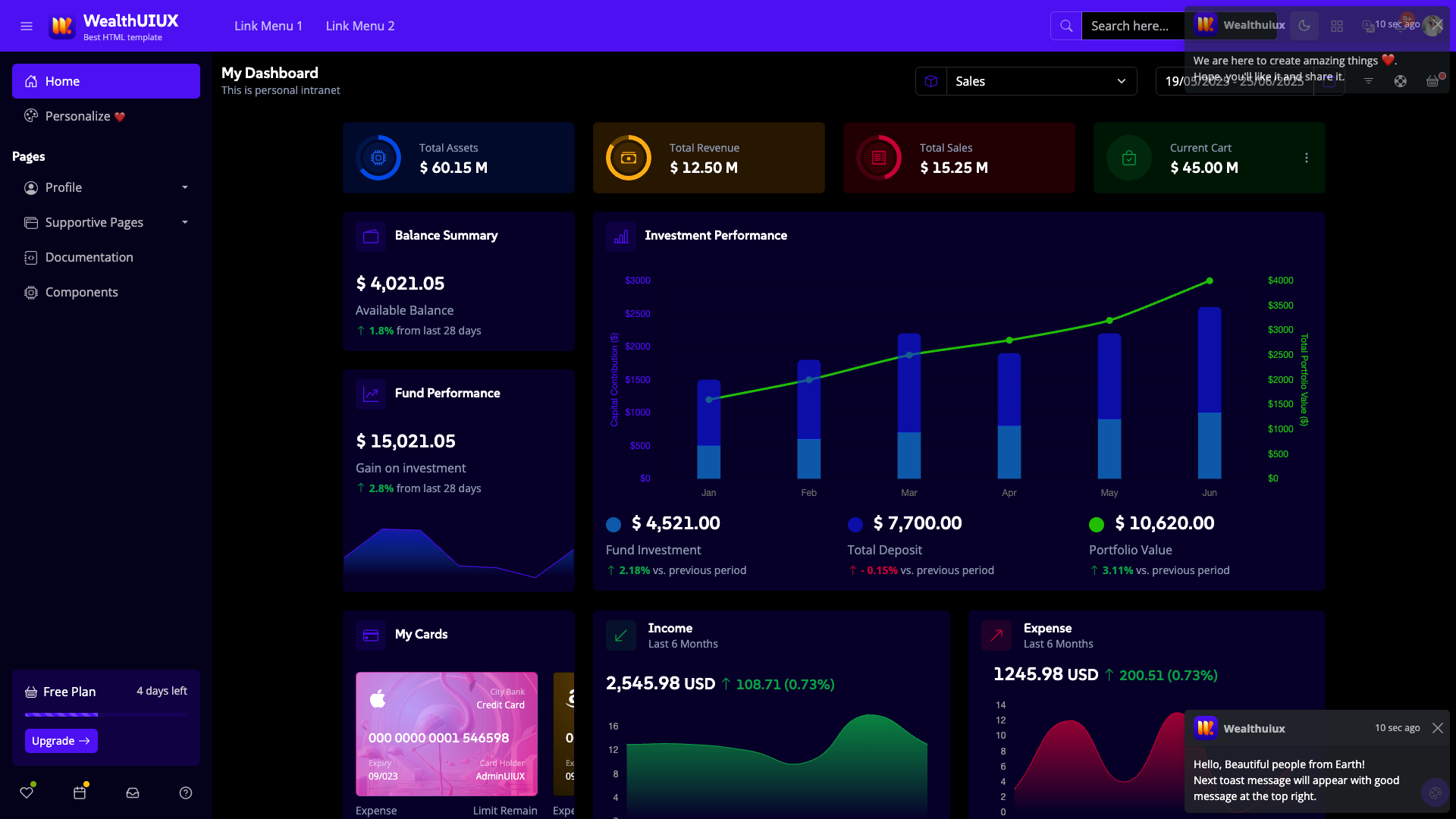 Wealth UI UX FREE Bootstrap Admin Dashboard HTML Template Premium Quality Free to download 14
