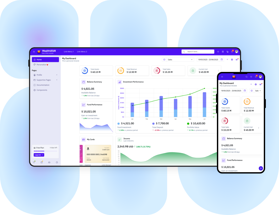 Wealth UI UX FREE Bootstrap Admin Dashboard HTML Template Premium Quality Free to download 6