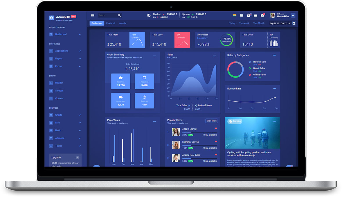 Adminux pro bootstrap 5 html template with angular react ui starter template kit